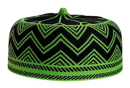 Green and Red Thread Knitted Muslim Prayer Cap