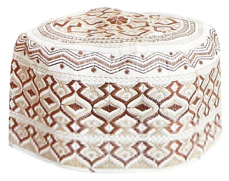 White Muslim Prayer Cap with Brown Embroidery