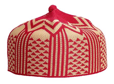 Beige with Red Thread Knitted Muslim Prayer Cap