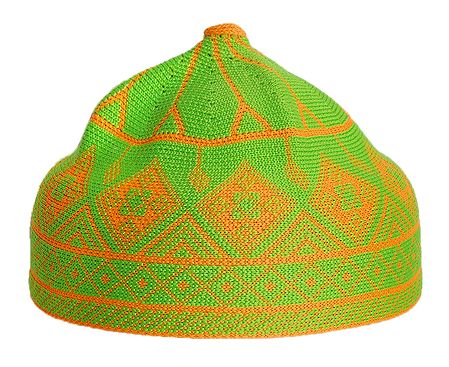 Green and Saffron Thread Knitted Muslim Prayer Cap