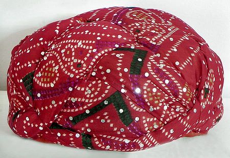 Rajasthani Pre Stitched White Tie and Dye Red Turban