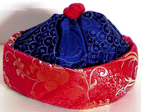 Red and Blue Sikkimese Lepcha Cap