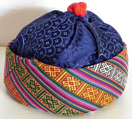 Multicolor with Blue Sikkimese Lepcha Cap