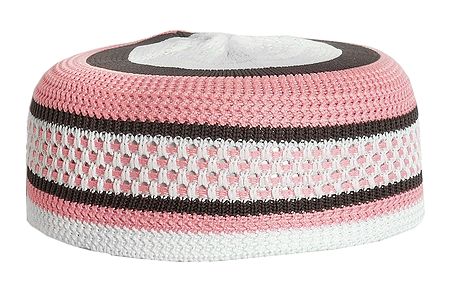 Pink with White Knitted Muslim Skull Cap