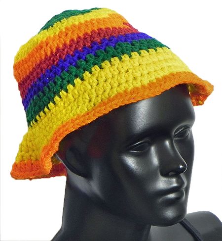 Hand Crocheted Multicolor Stripe Ladies Woolen Hat