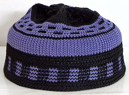 Mauve with Black Knitted Muslim Prayer Cap