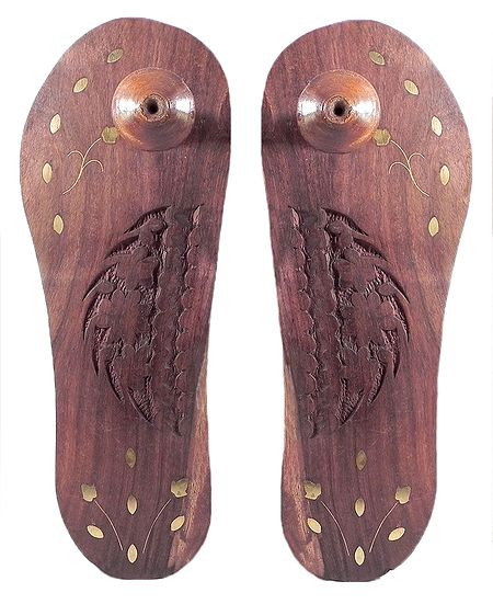 Wooden Paduka with Brass Inlay