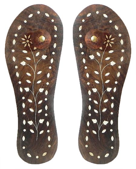 Wood Carved Paduka with Inlay Work