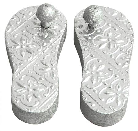 Wooden Paduka Covered with Embossed Foil Paper for Puja