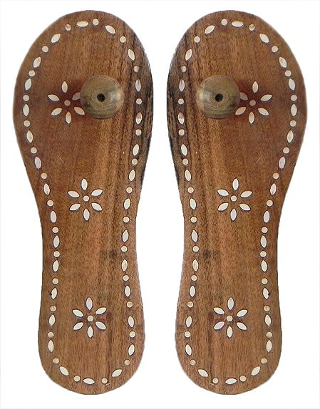 Wood Carved Paduka with Inlay Work