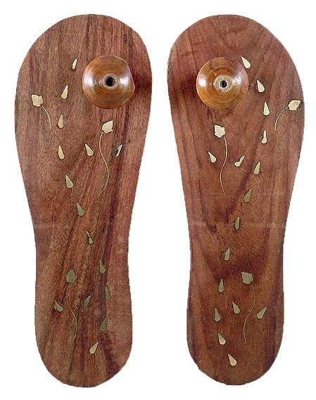 Wooden Paduka with Brass Inlay