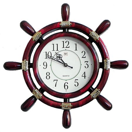 Battery Operated Wall Clock in a Plastic Ship Wheel - Wall Hanging
