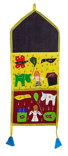 Multicolor Appliqued Magazine Holder with 2 Pockets - Wall Hanging