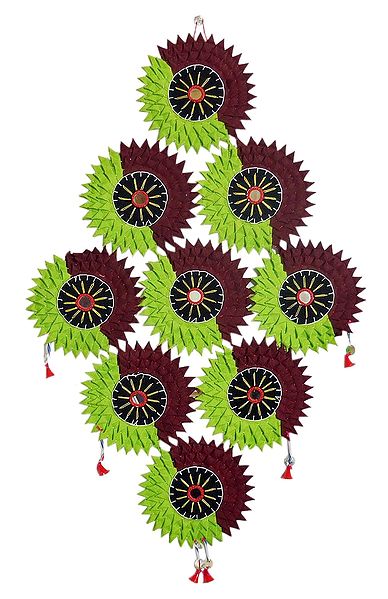 Cluster of Suns in Green and Maroon - Pipli Wall Hanging