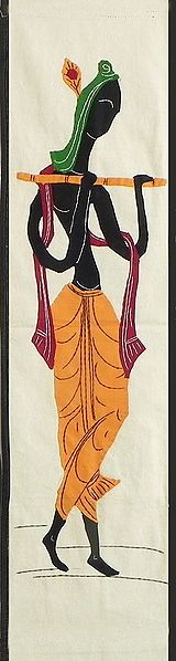 Appliqued Krishna on Cotton Cloth - (Wall Hanging)