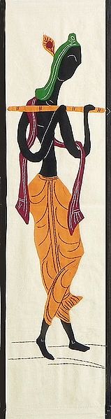 Appliqued Krishna on Cotton Cloth - (Wall Hanging)