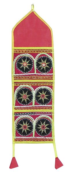 Appliqued Letter and Paper Holder with Three Pockets in Red Cotton Cloth - (Wall Hanging)