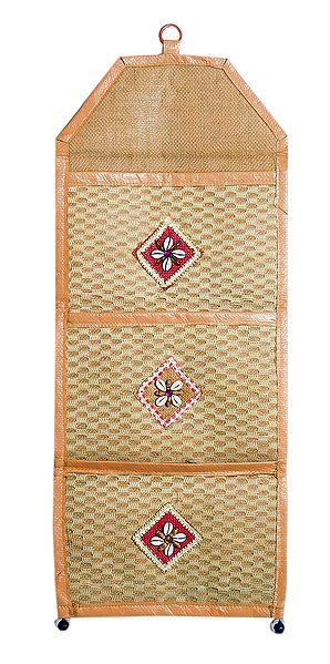 Jute Cloth Magazine and Paper Holder with 3 Pockets - Wall Hanging