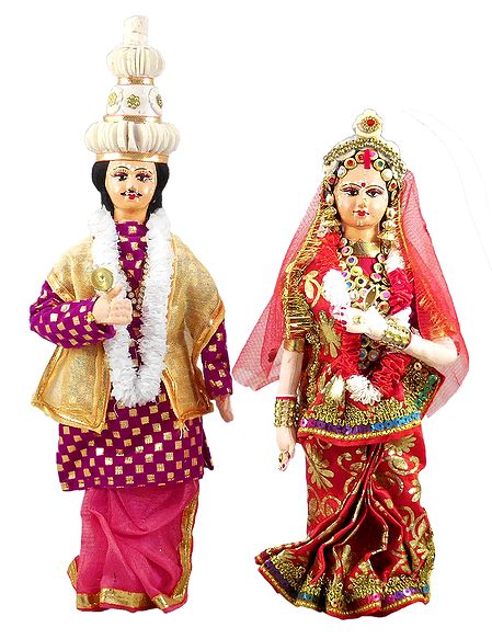 Bengali Bride and Bridegroom - Set of of 2 Cloth Dolls
