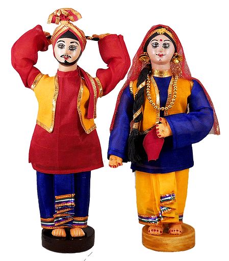 Pair of Bhangra Dancers from Punjab - Cloth Doll