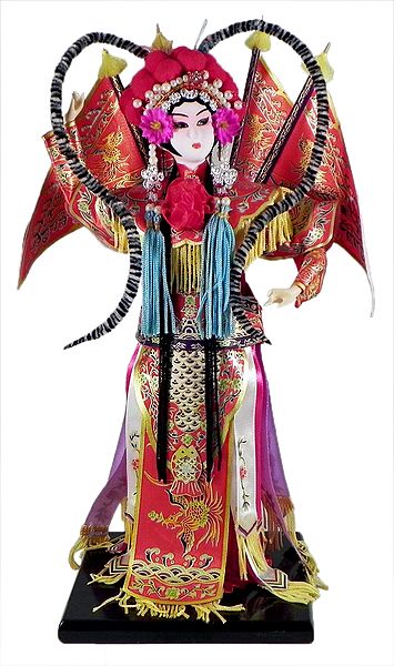 Chinese Opera Character Doll in Red Printed Dress