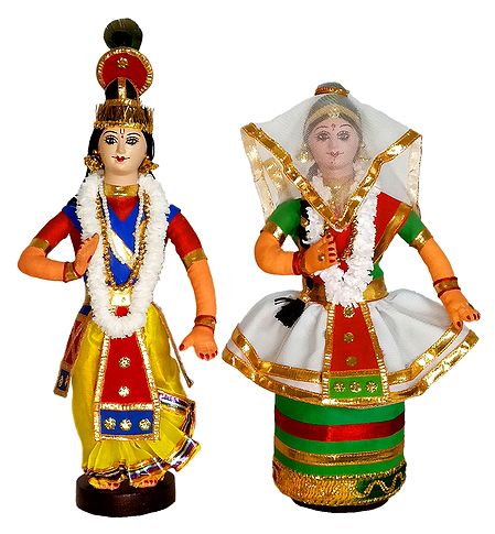 Manipuri Dancers depicting Radha Krishna - Set of 2 Cloth Dolls