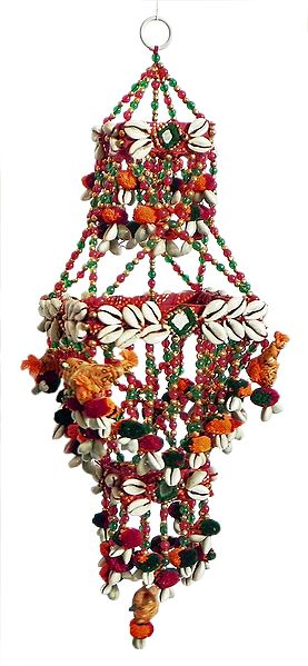 Wall Hanging with Cowrie, Mirror and Bead Work - Show Piece
