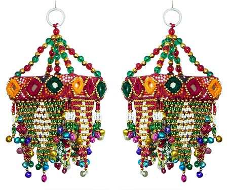 Set of 2 Decorative Wall Hanging with Mirror and Bead Work - Show Piece