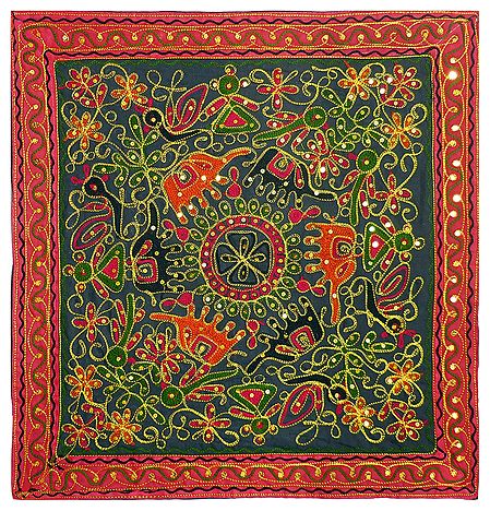 Embroidered Cloth with Animal Design - Wall Hanging