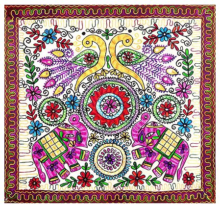 Embroidered Cloth with Elephant Design - Wall Hanging