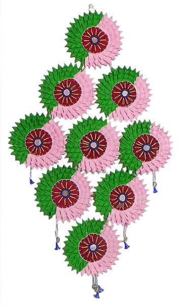 Cluster of Suns in Green and Pink - Pipli Wall Hanging