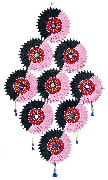 Cluster of Suns in Black and Pink - Pipli Wall Hanging