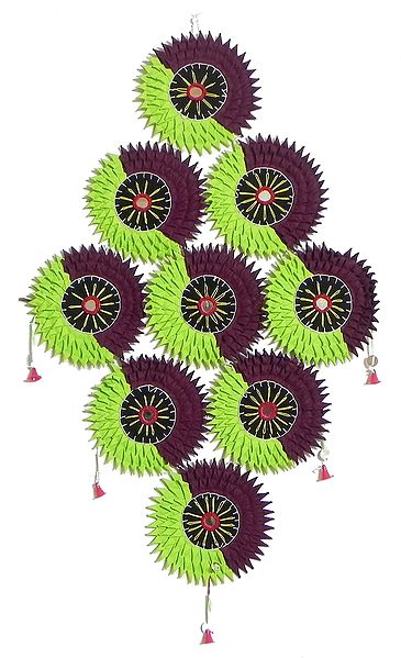 Cluster of Suns in Green and Maroon - Pipli Wall Hanging