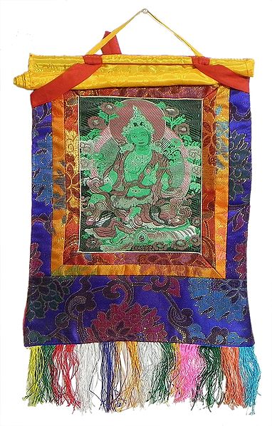 Green Tara  - Weaved Thangka Wall Hanging