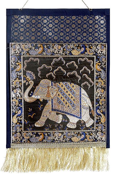 Magazine and Paper Holder with One Pocket in Zari Weaved Elephant