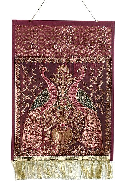 Maroon Brocade Silk Magazine and Paper Holder with One Pocket