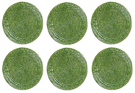 Light Green Beaded Small Round Hand Made Coasters - Set of Six