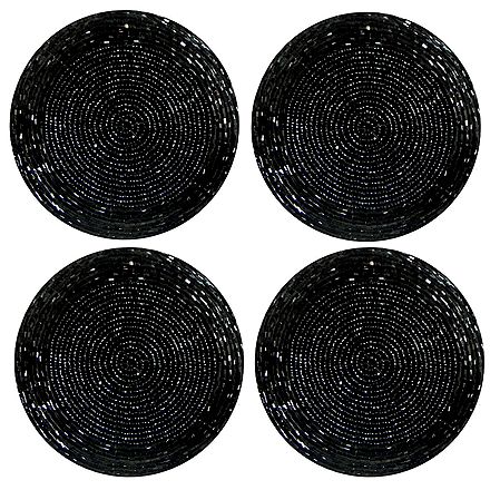 Black Beaded Small Round Hand Made Coasters - Set of Four