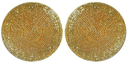 Yellow Beaded Small Round Hand Made Coasters - Set of Two