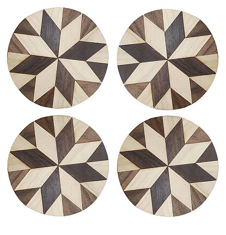 Set of 4 Round Shaped Wooden Coasters