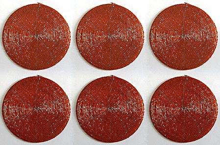 Dark Saffron Beaded Small Round Coasters - Set of Six