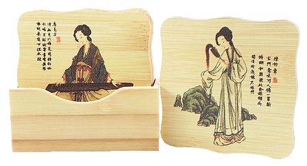 Set of 6 Bamboo Coasters with Holder