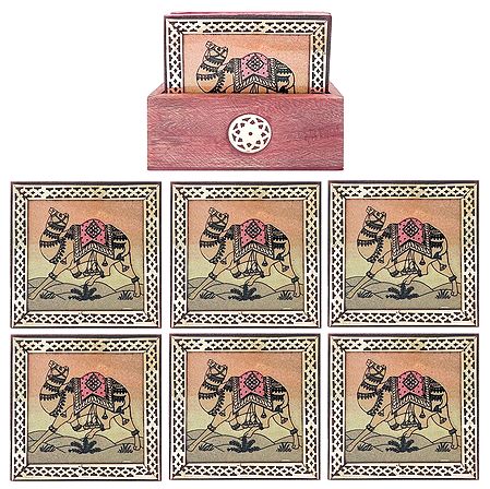 Set of 6 Gemstone Camel Painting Coasters with Holder