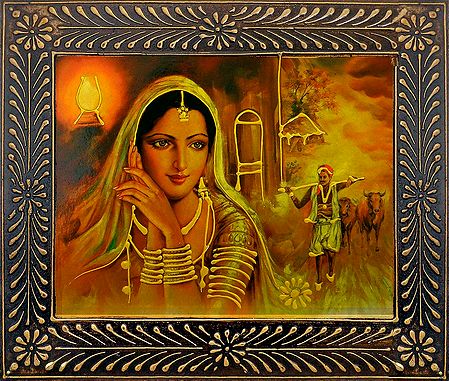 Rajasthani Beauty Waiting for Lover- Wall Hanging