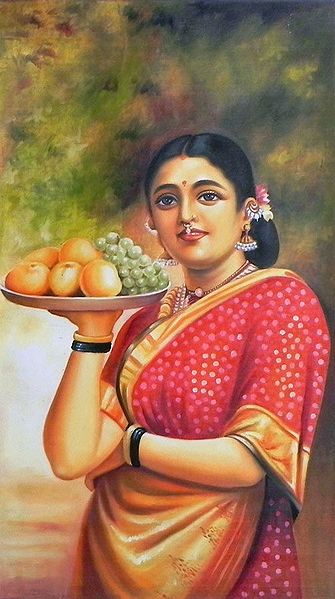 Lady with Fruit Basket - Raja Ravi Varma Painting