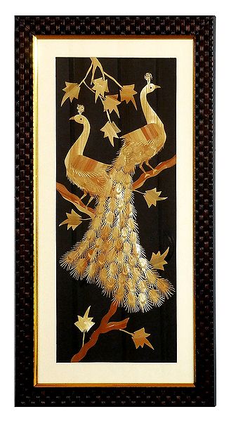 Peacocks - Straw Craft Framed with Glass - Wall Hanging