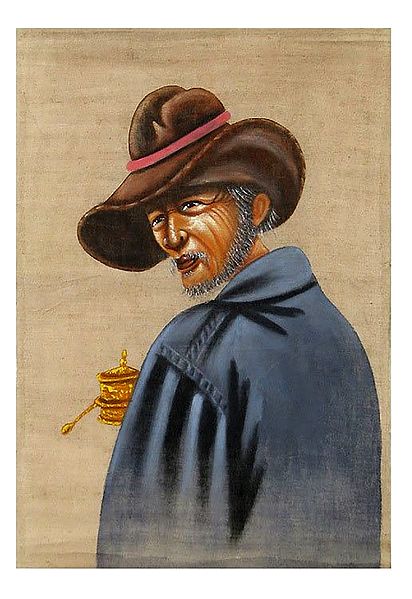 Old Man from Tibet - Painting on Cotton Cloth