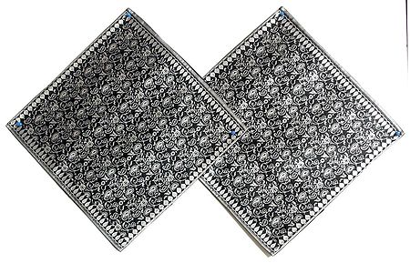 Black and White Kashmiri Design Brocade Cushion Covers - Two Pieces