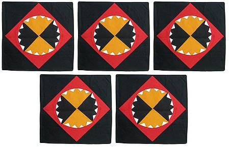 Five Pieces Black Cushion Covers with Applique Work