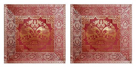 Set of 2 Silk Cushion Covers with Zari Elephant Design